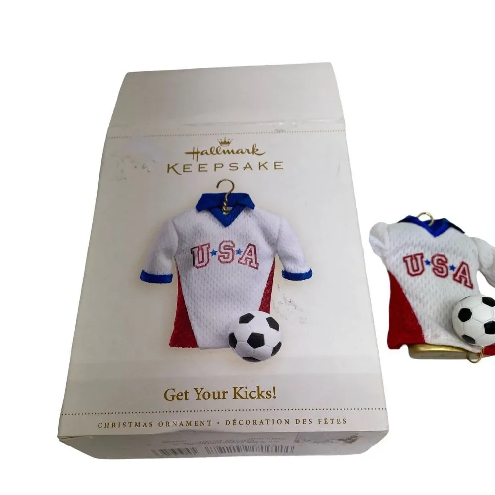 GET YOUR KICKS USA SOCCER Jersey and Ball Hallmark Keepsake Ornament Dated 2006